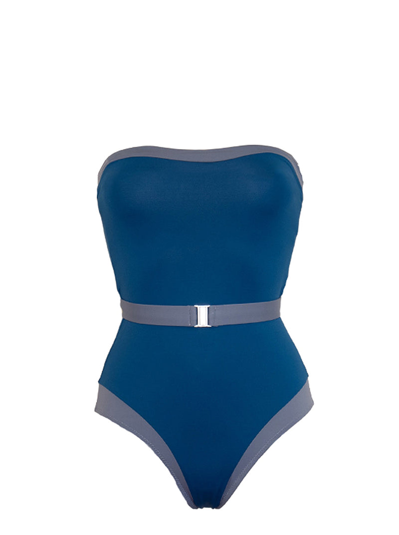 Bandeau Swimsuit with Removable Strap-Santorini-Jaglondon - Jaglondon